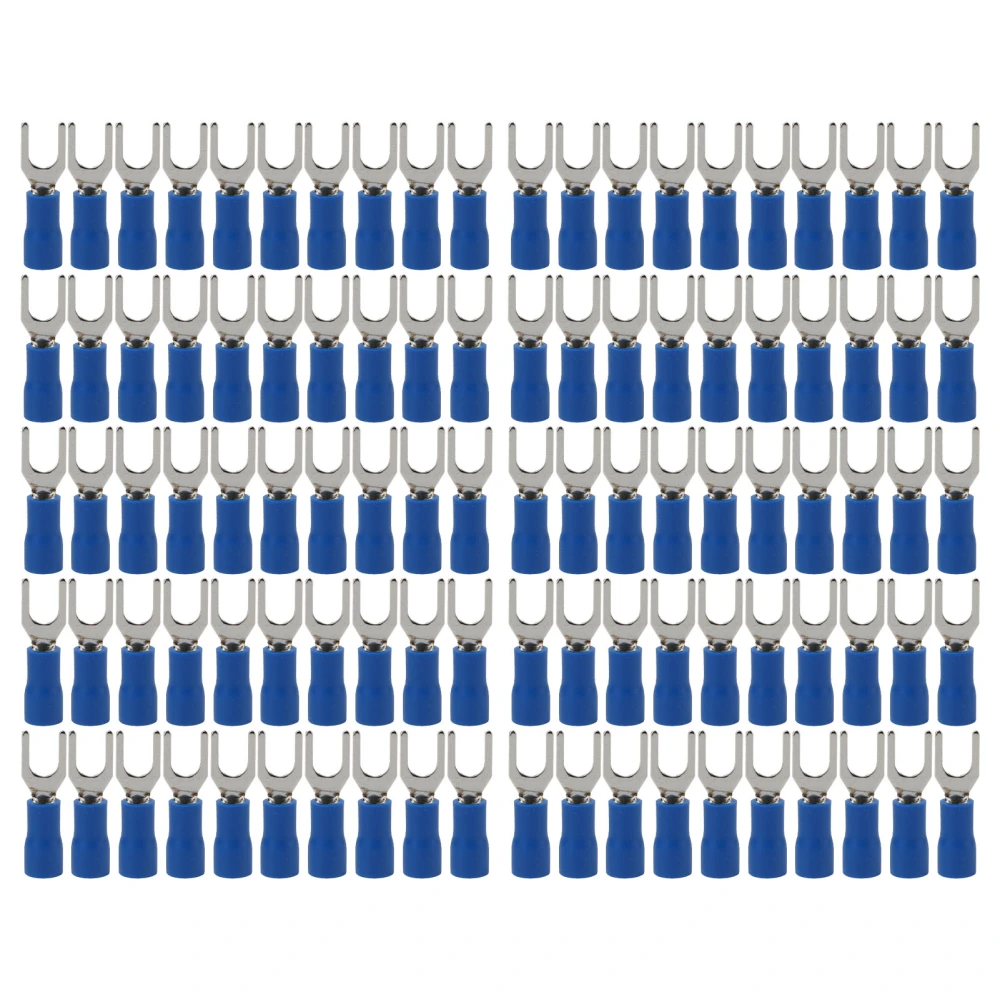 100pcs Fork Connector Blue Stable Conductivity 19A Safe Insulated Crimp Terminals Wire Terminal for Transportation