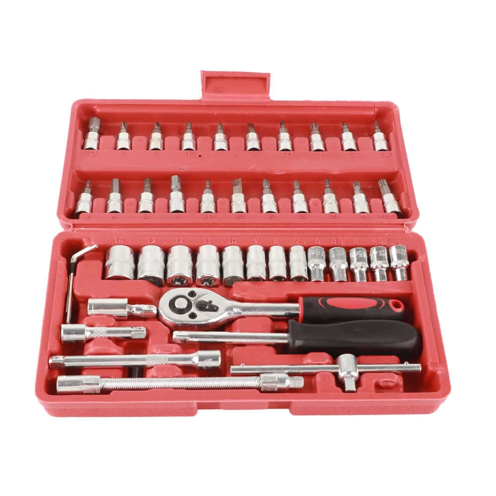 46PCS Socket Wrench Set Chrome Vanadium Steel High Hardness Socket Set for Automobile Maintenance