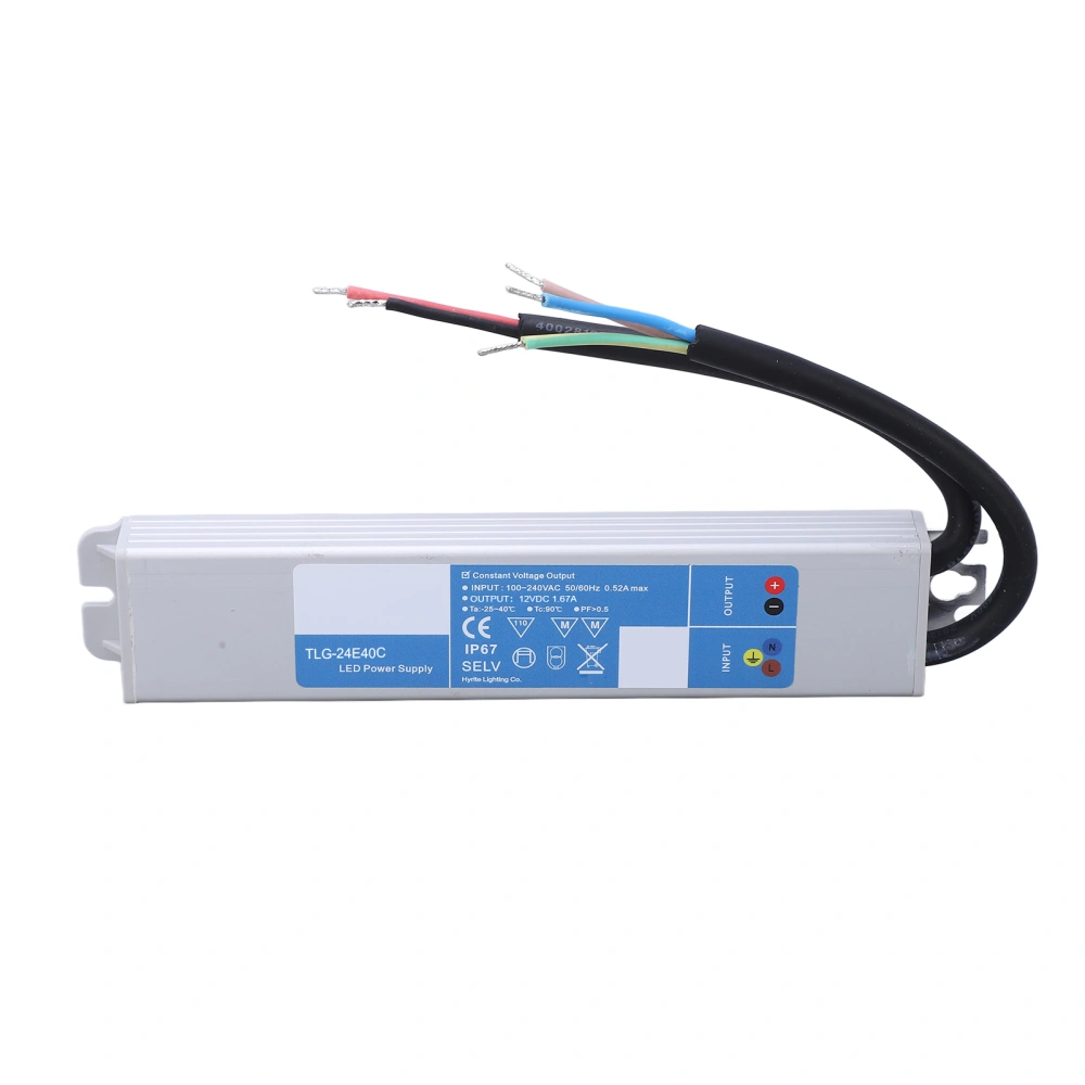 LED Driver IP67 Waterproof LED Power Supply Transformer Adapter for LED Light Outside Input 100‑240VAC DC24V 40W