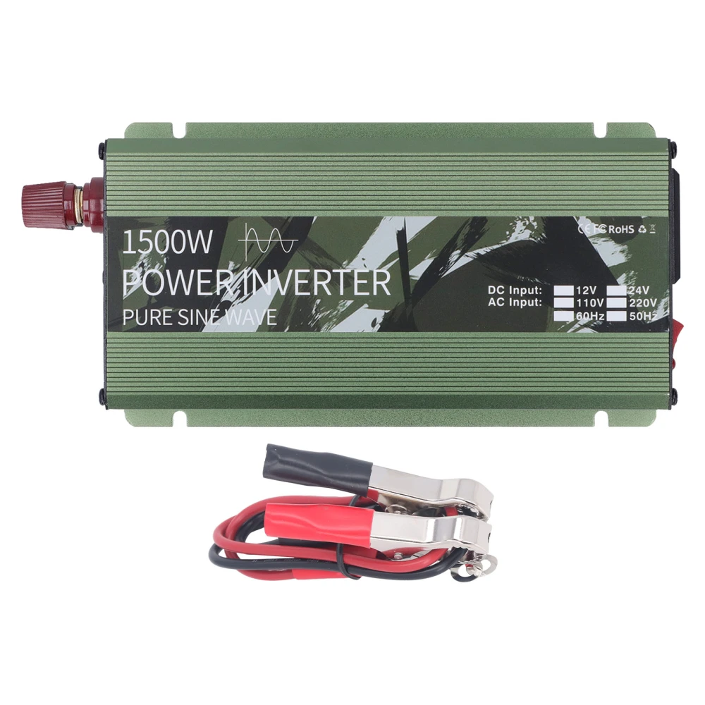 1500W Pure Sine Wave Inverter with Cooling Fan Multi Protection DC12V to AC220V Solar Power Car Inverter