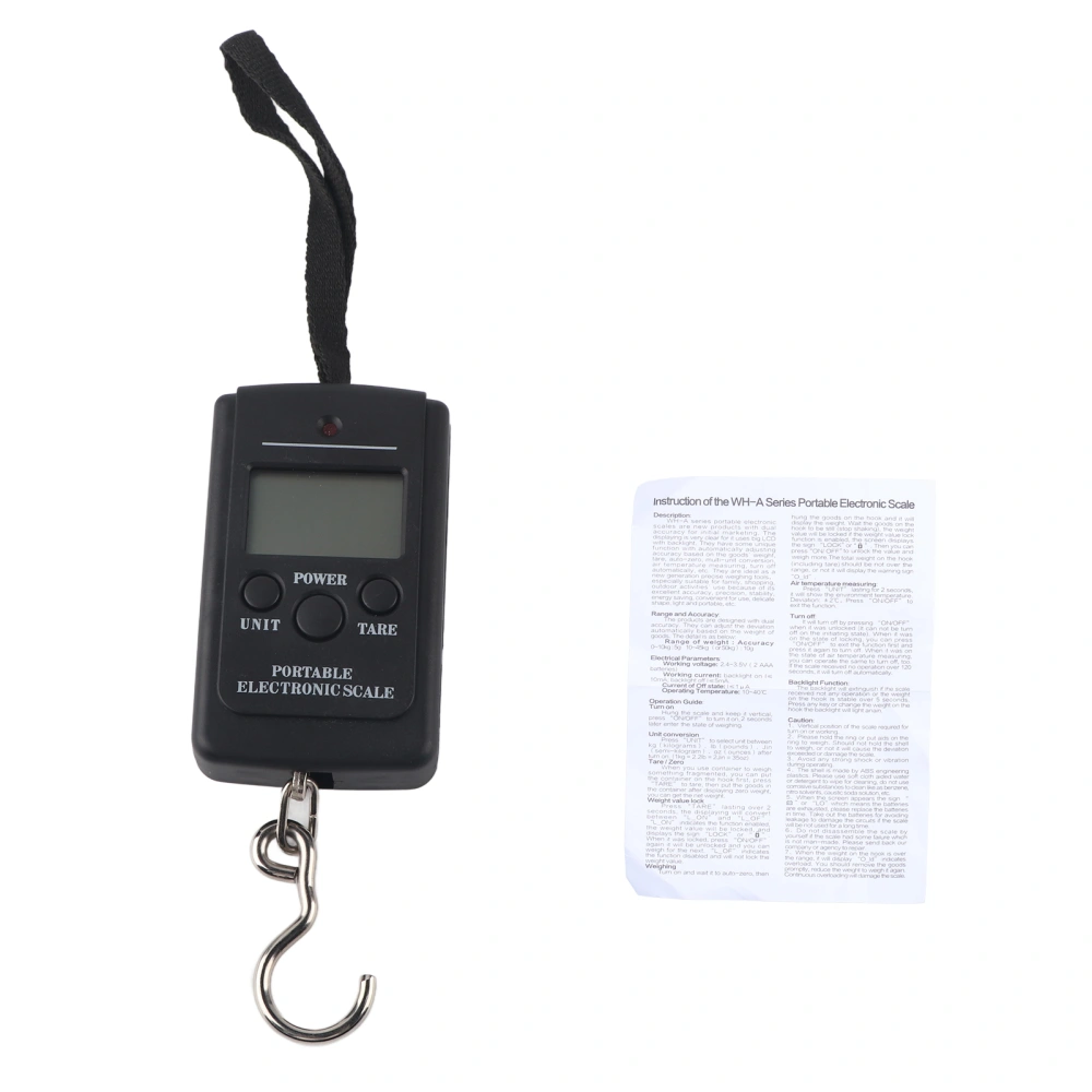 Portable Electronic Scale Mini Square 40kg 10g Weighting Steelyard with Hanging Hook WHA01L