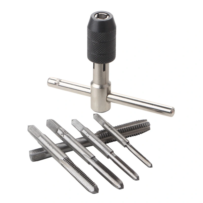 T Handle Reamer with 5Pcs Straight Flute Taps High Speed Steel Manual Threading Tools M3-M8