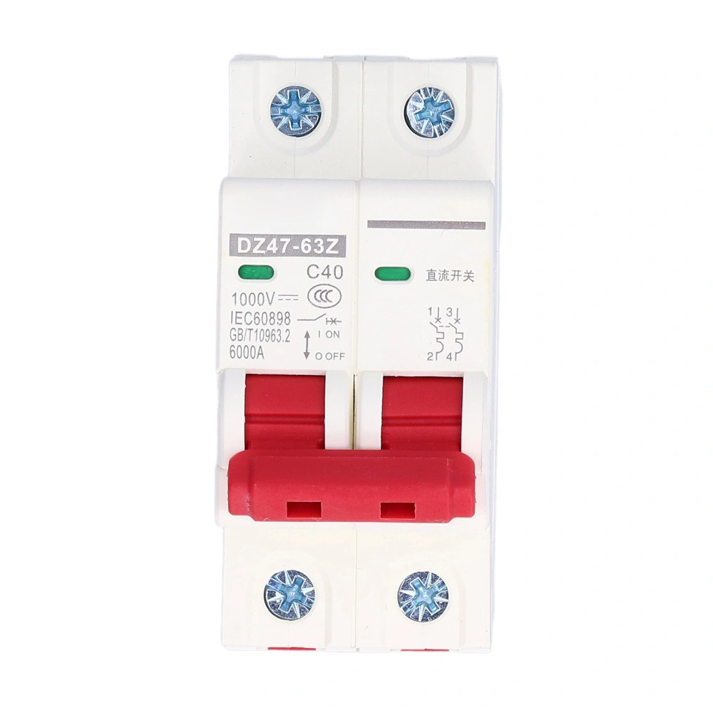 DC Miniature Circuit Breaker 2P Solar PV System Isolator DIN Rail Mount 1000V 40A DZ47‑63Z C40