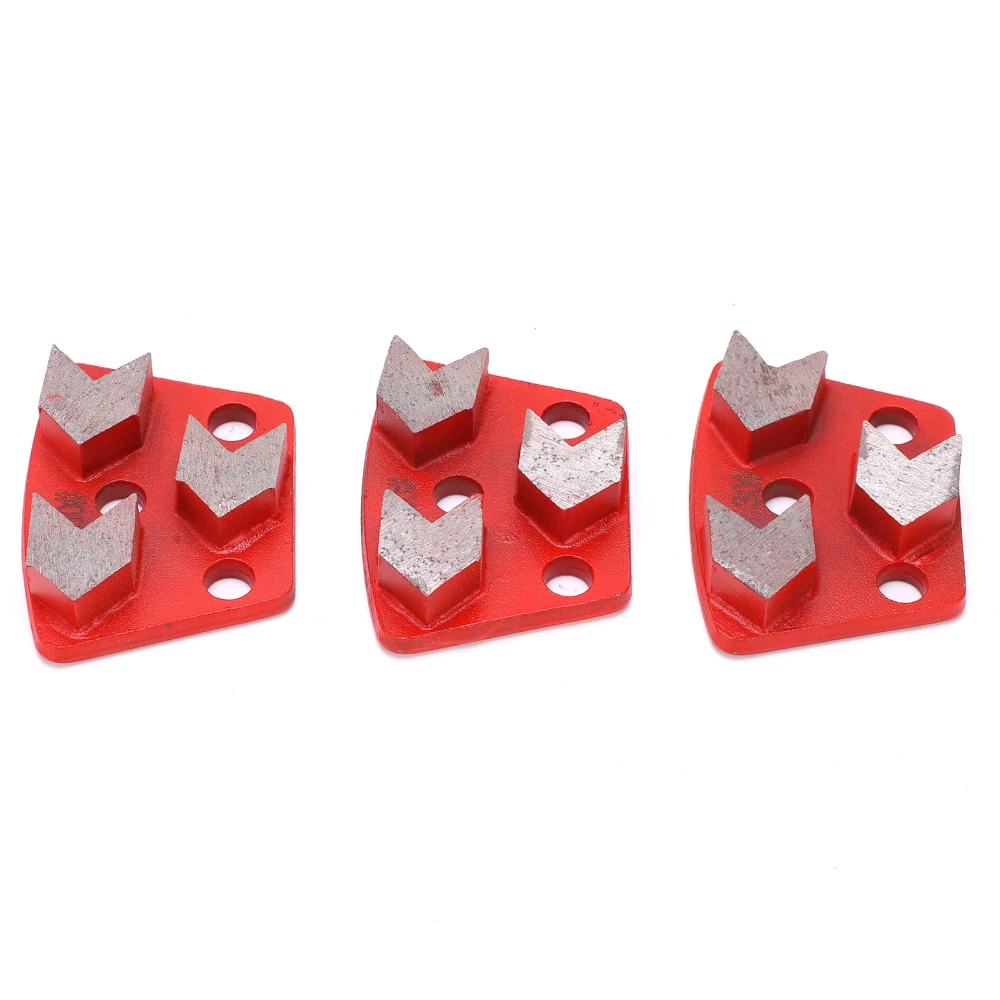 3Pcs Diamond Grinding Shoes Trapezoid Concrete Aggreesive Cutting 3 Arrow Teeth Red 30#