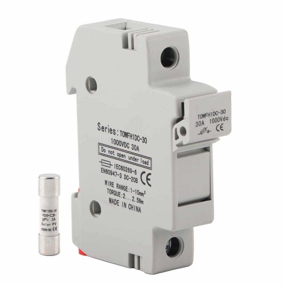 Fuse Holder Base DIN Rail Mount Power Distribution Control Equipment TOWFH1DC 1000VDC 1P3A