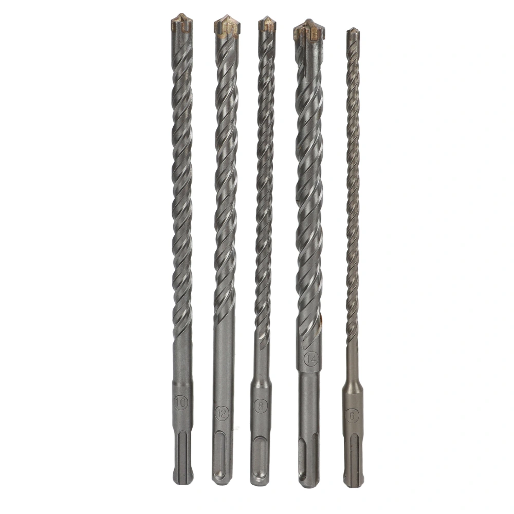 5 Pcs Masonry Drill Bit Set 6mm 8mm 10mm 12mm 14mm Punch Diameter 210mm Length Cross Drill Bits for Electric Hammers