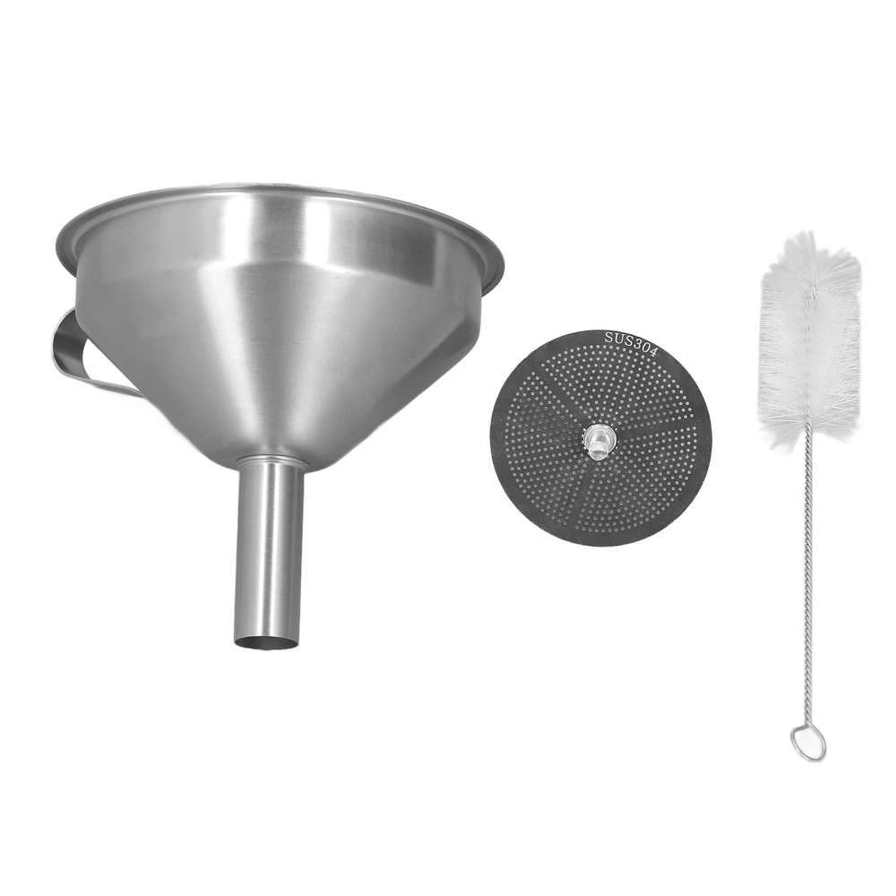 Stainless Steel Funnel with Strainer Brush Slick Exterior Thickened Handle Kitchen Industrial Large Funnel