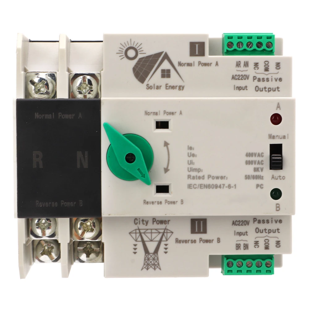 Dual Power Automatic Transfer Switch 2P Millisecond Circuit Fast Controller PV Type AC220V 80A