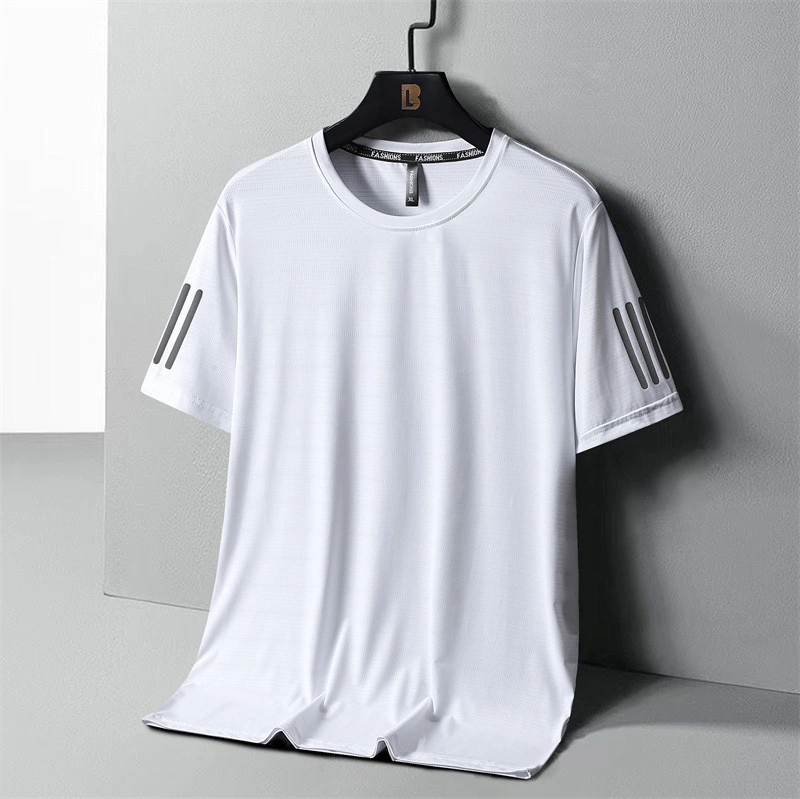 Large Size Ice Silk Short Sleeve T-shirt Quick Drying Clothes Summer Thin