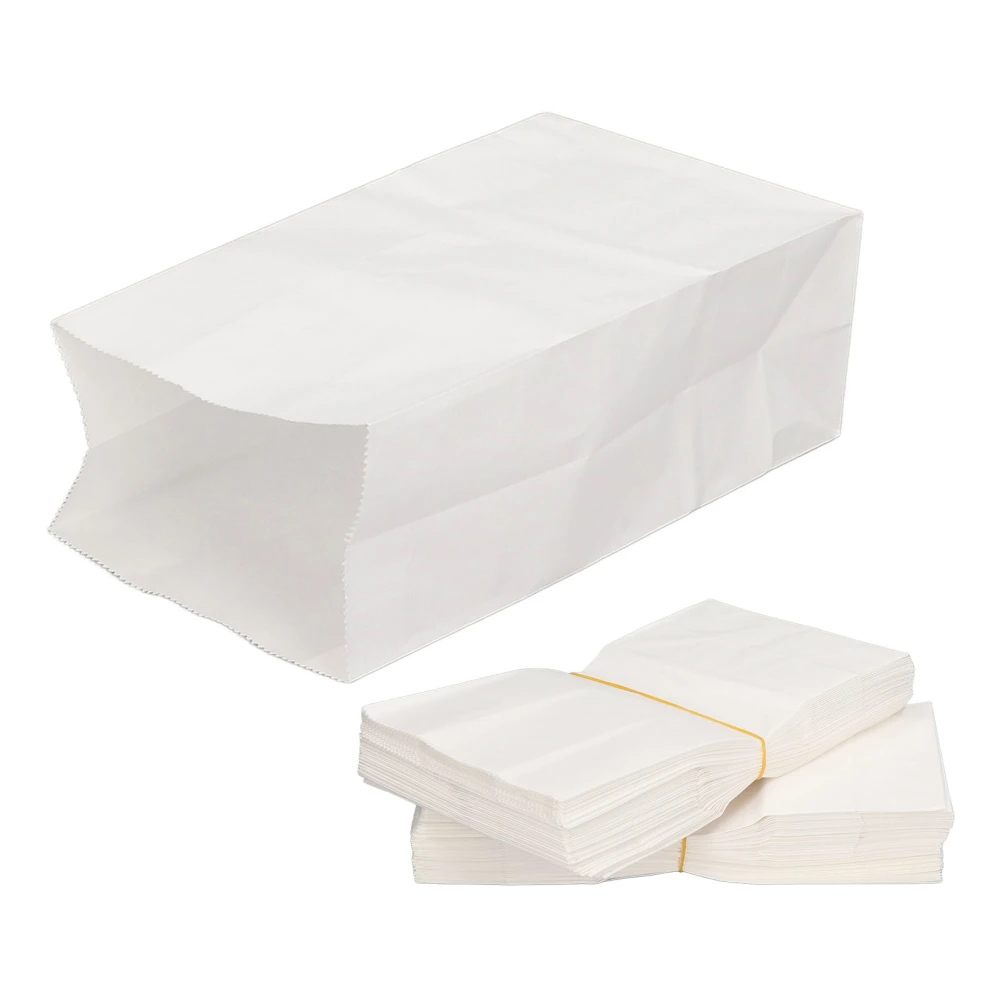 100Pcs Paper Bag Food Grade Kraft Oil Proof Large Capacity White Set Kit for Shopping 280x150x90mm / 11.02x5.91x3.54in