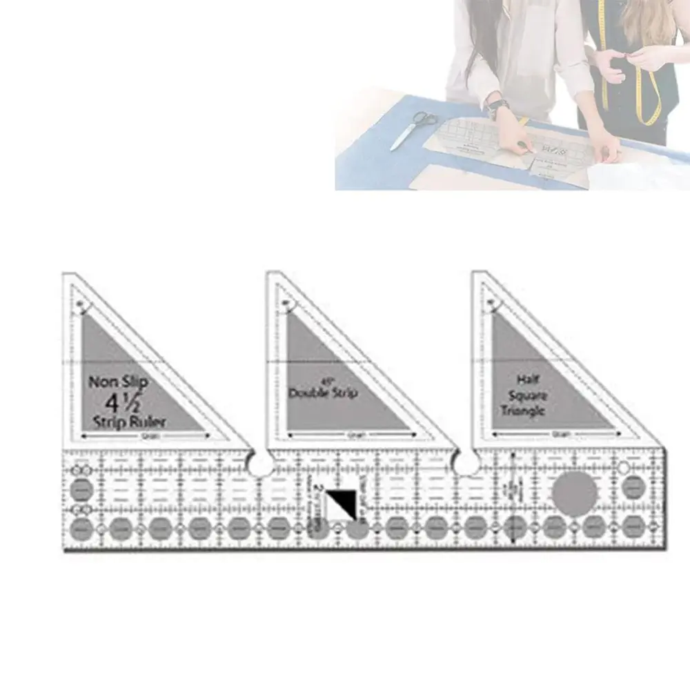 Ruler Grids 45/60/90 Degree Double Strip Ruler Transparent Acrylic Non Slip Quarter Triangle Cutting Guide for Sewing