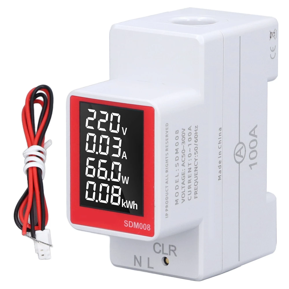 AC Digital Display Meter Rail Type Power Voltmeter Energy Reset Clear Function AC50~300V