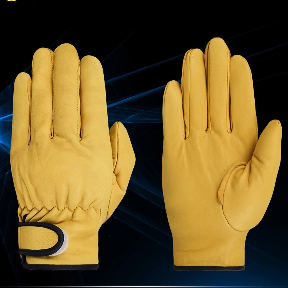 Leather Working Gloves Labor Protection Wear Resistant Garden Daily Work Protective Tool XL Yellow