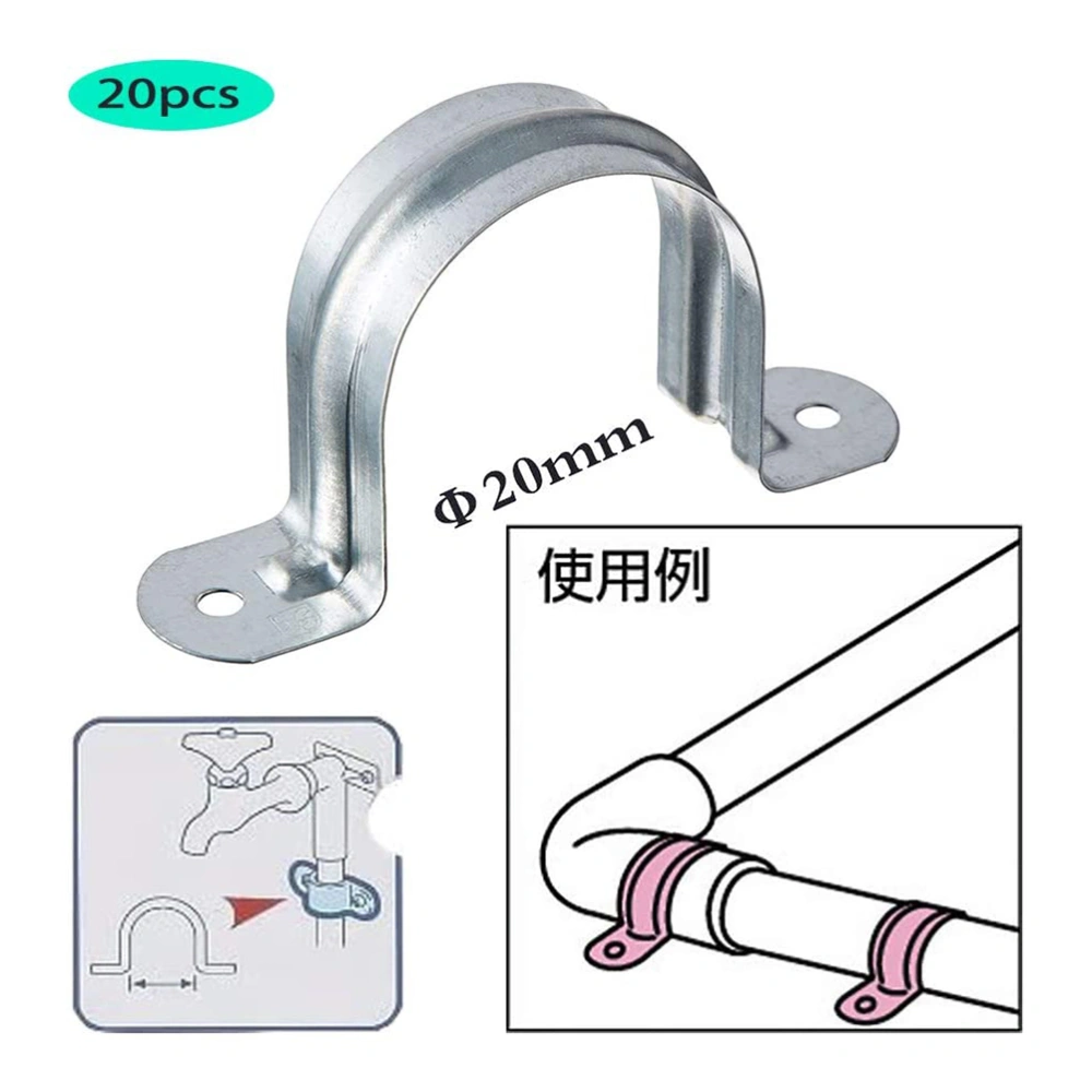 20pcs Pipe Strap Clamp 304 Stainless Steel Pipe Clips U Shaped Pipe Straps Saddle Clip Two Hole Tube Strap Tension Clips Hose Clamp