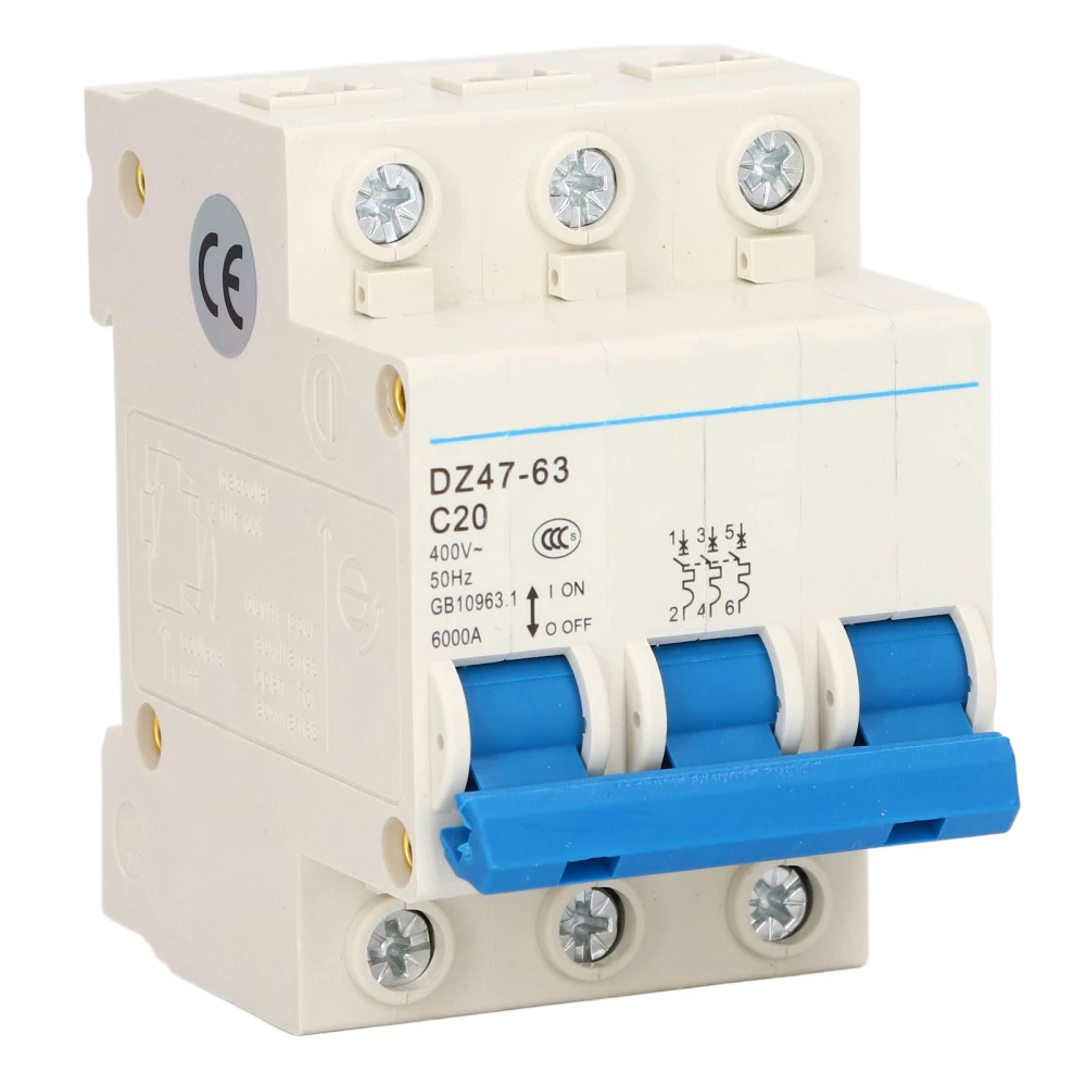 Miniature Circuit Breaker Short Circuit Protector 3 Pole 20A Mini DIN Rail Mount Breaker 400V