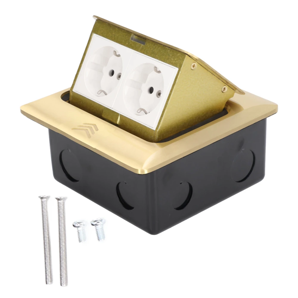 Pop Up Floor Outlet Standard 2 Position Desktop Receptacle Socket Brass Golden 16A AC250V