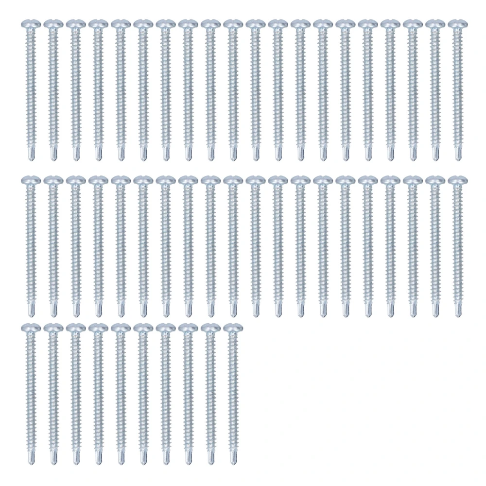 50Pcs Self Drilling Screw Cross Zinc Plated Carbon Steel Fastener Hardware 4.2x50mm Round Head