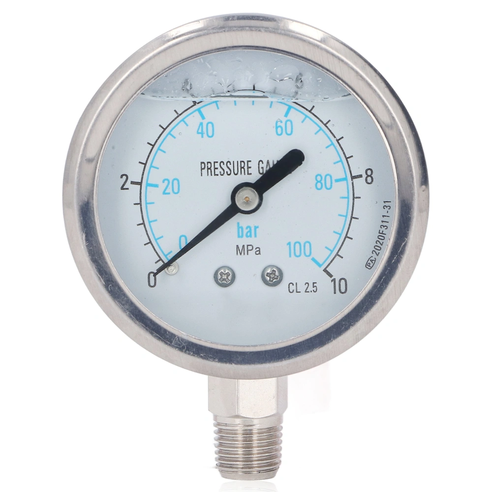 Pressure Gauge Stainless Steel 1/4in NPT Oil Water Vacuum Pressure Meter for Household Industrial 0-10Mpa