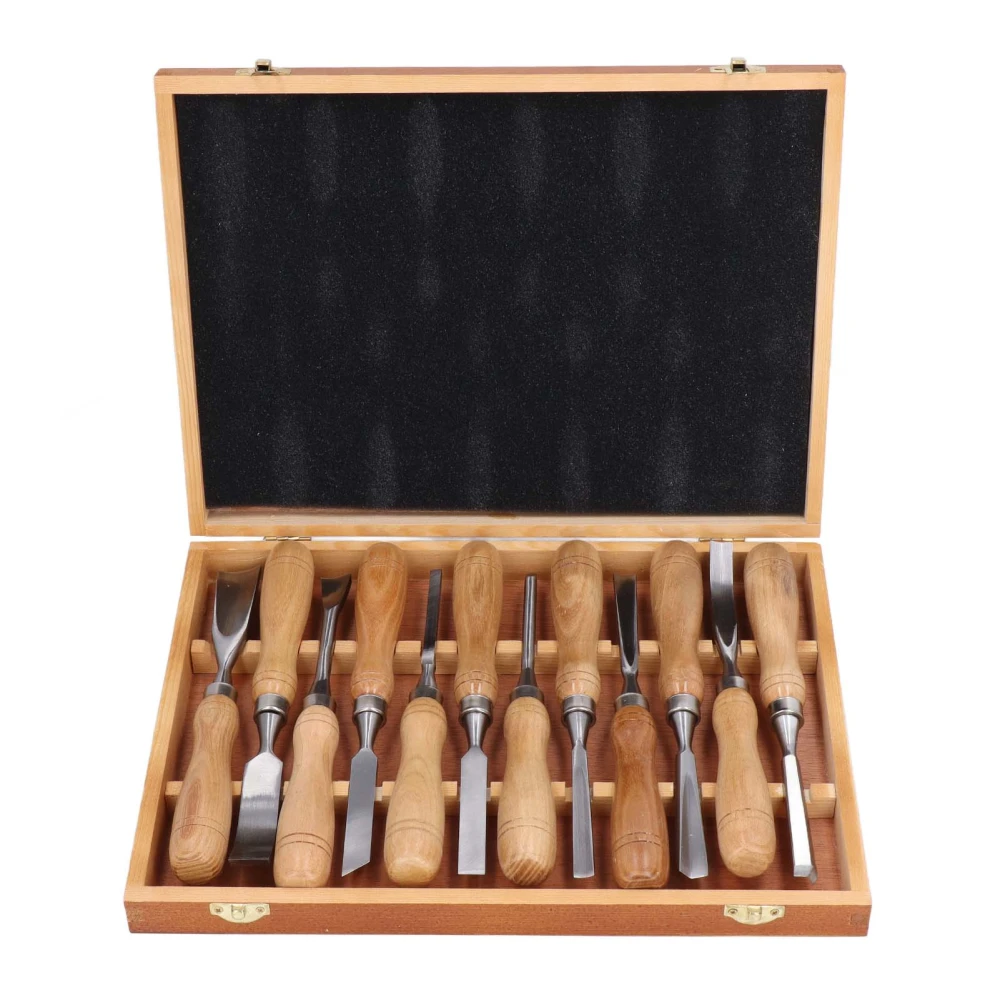 12PCS Wood Carving Tools CRV Blade Wooden Handle Engraving Chisel Set for DIY Handicrafts