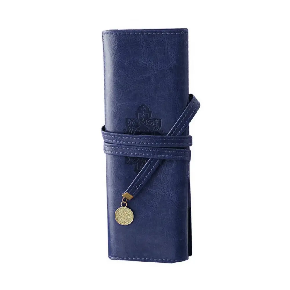 Retro Bandage Synthetic Leather Pen Bag Pencil Case Makeup Pouch Vintage Style Rollup Pencil Case Pencil Bag