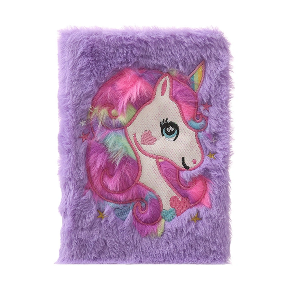 Plush Notebook Cartoon Dreamy Cute Unicorn Pattern Fuzzy Journal for Gift Light Purple