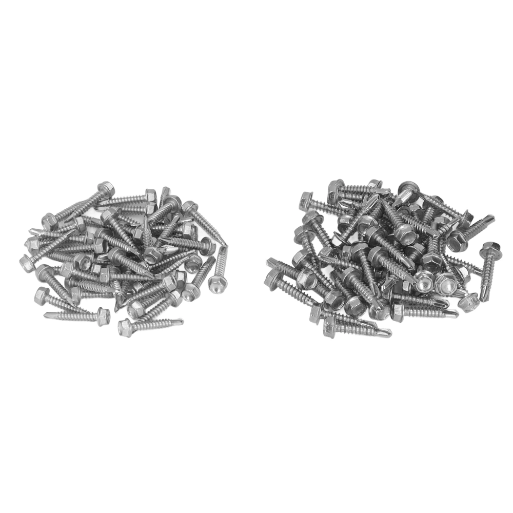 100Pcs Hex Washer Screws 304 Stainless Steel Self Tapping Screw Assortment 4.2x25mm 4.8x25mm