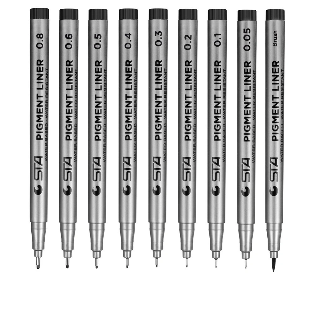 9Pcs Hand Painted Pens Waterproof Micro Line Pens Illustration Drawing Pens