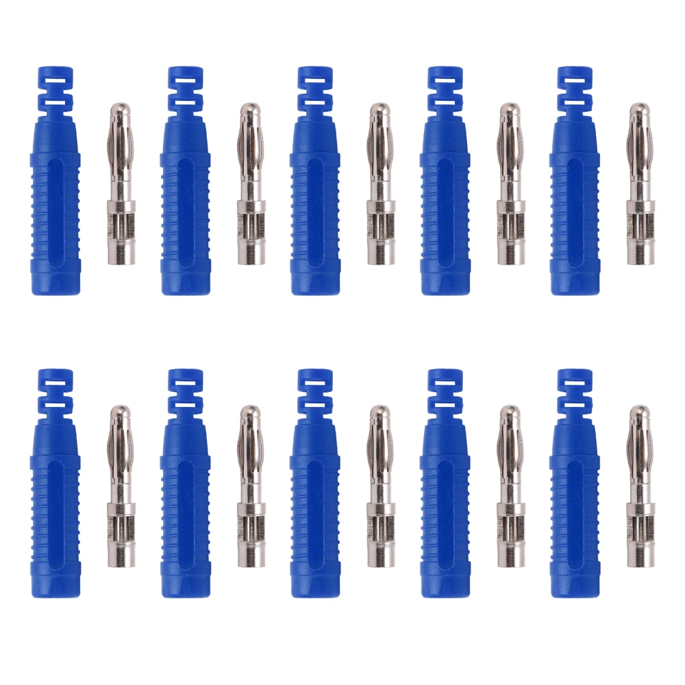 10pcs Metal Banana Plugs Red Copper 4mm Male Connector Plugs with Housing for Testing EquipmentBlue