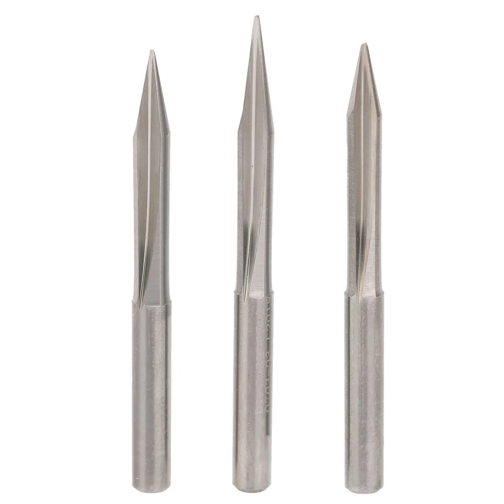 3PCS V Shape Tip Carving Cutter Milling Cutter Double Blade Straight Flute Engraving Bit