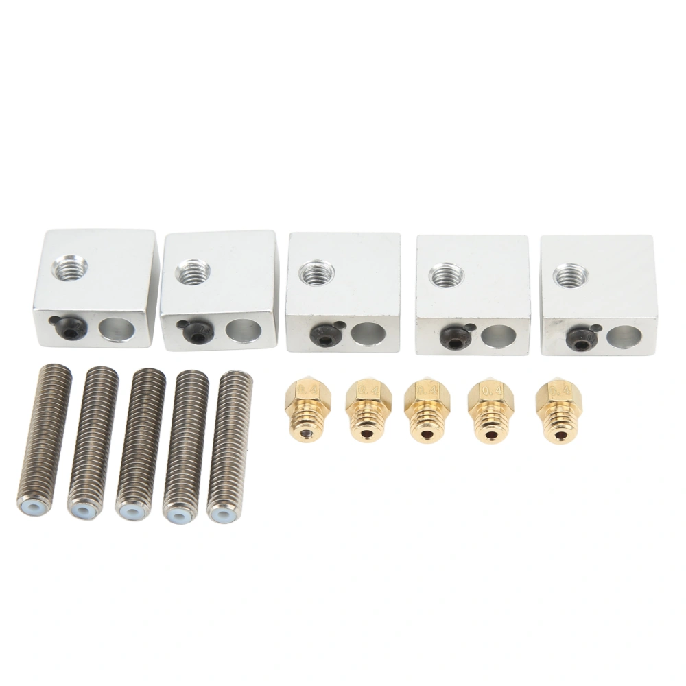 15 Pcs 3D Printer Hotend Kit Stainless Steel Tube Brass Nozzle Heating Block 3D Printer Hotend Parts for Makerbot