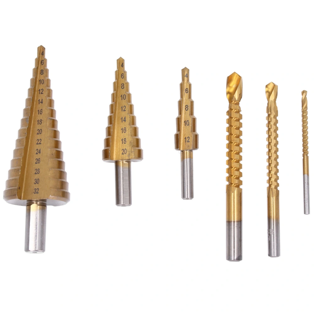 6Pcs/Set Titanium HSS Drill Set Round Shank Straight Grooved Step Drills Bit for Thin Wood Metal