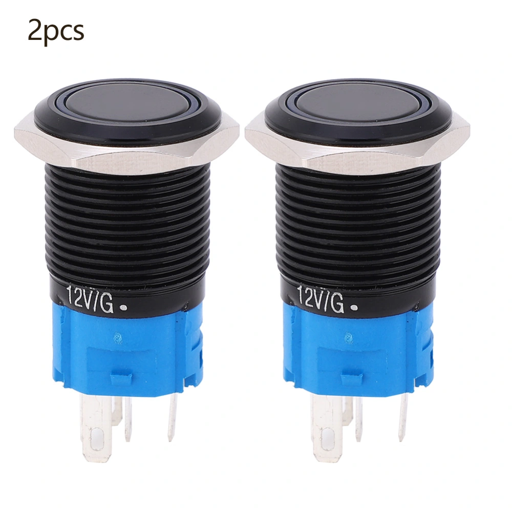 2PCS Self Locking Waterproof Metal Button Switch with Light 16MM for Car / Computer AC (White )