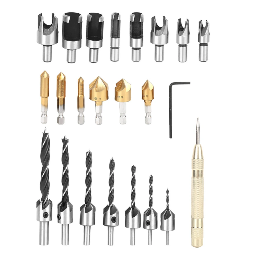 23Pcs Claw Type Chamfer Drill Bit Hex Set for Woodworking Cutter Chamfering Tool