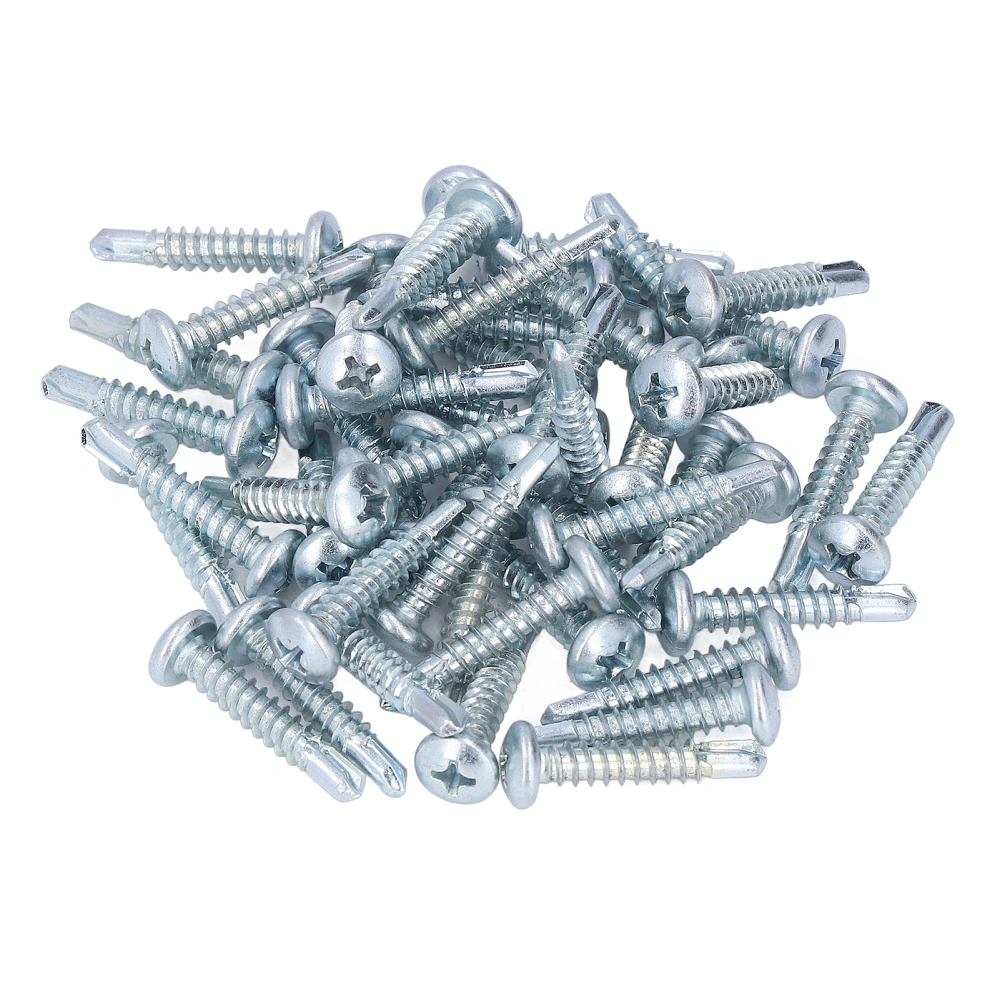 50PCS Cross Screws Galvanized Carbon Steel Self Drilling Screw Replacement 4.8x25mm Round Head