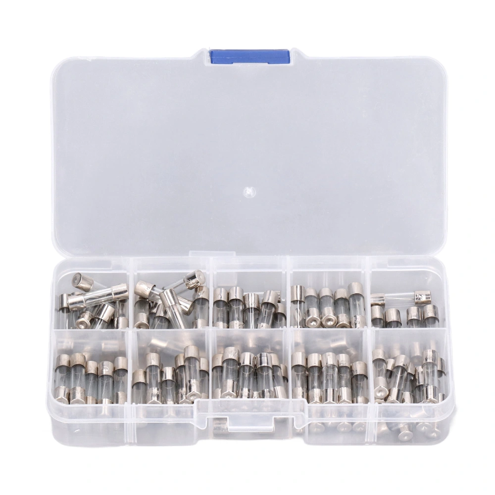 100Pcs Glass Fuse Tube 0~ 0.2A~20A 5x20mm Assortment Set Kit for Automotive Toy