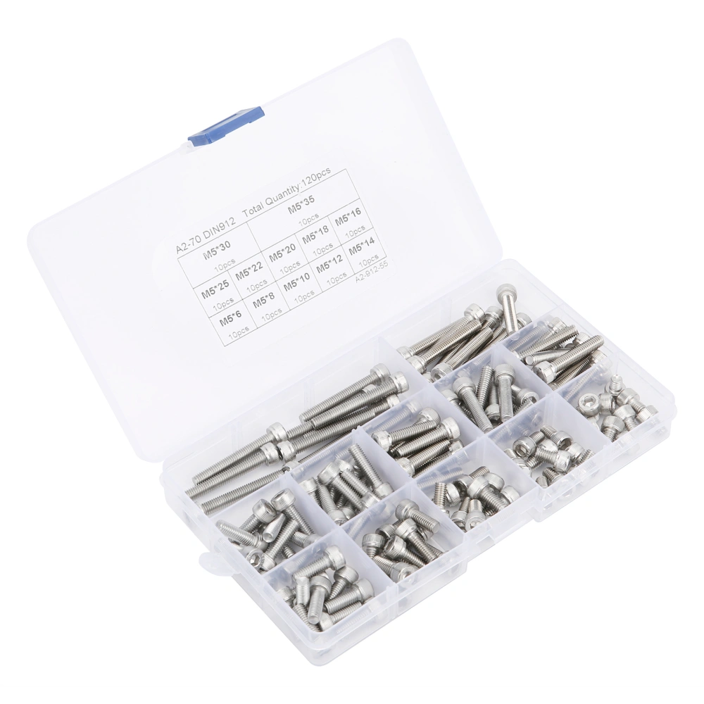 Hex Socket Screw Cap 304 Stainless Steel MultiLength Combination Set Nail Assortment Kit(120pcs(M5) )