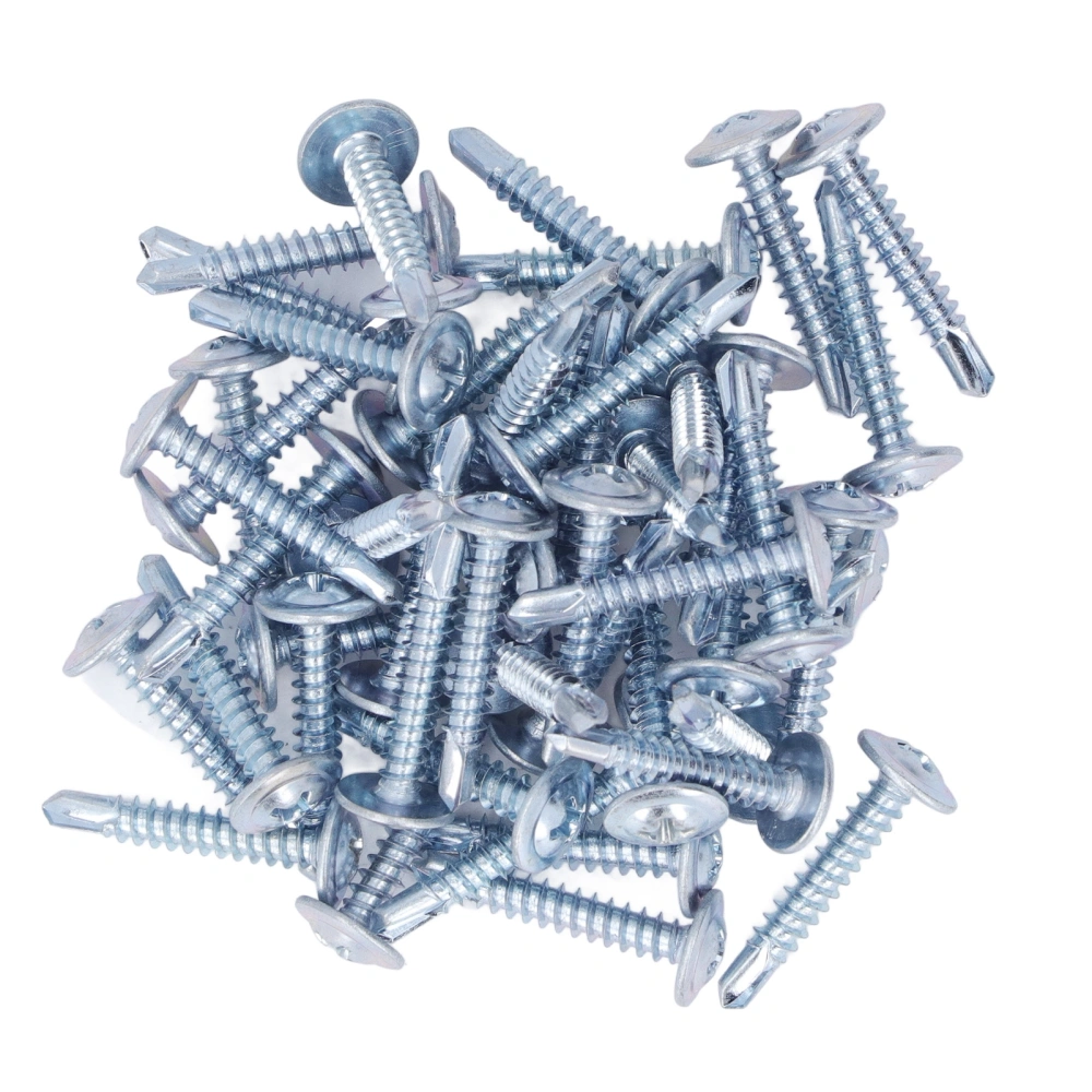 50 Pcs Round Head Self Drilling Screw 4.2x25mm Galvanized Steel Drill Screws for Furniture Repair Washer