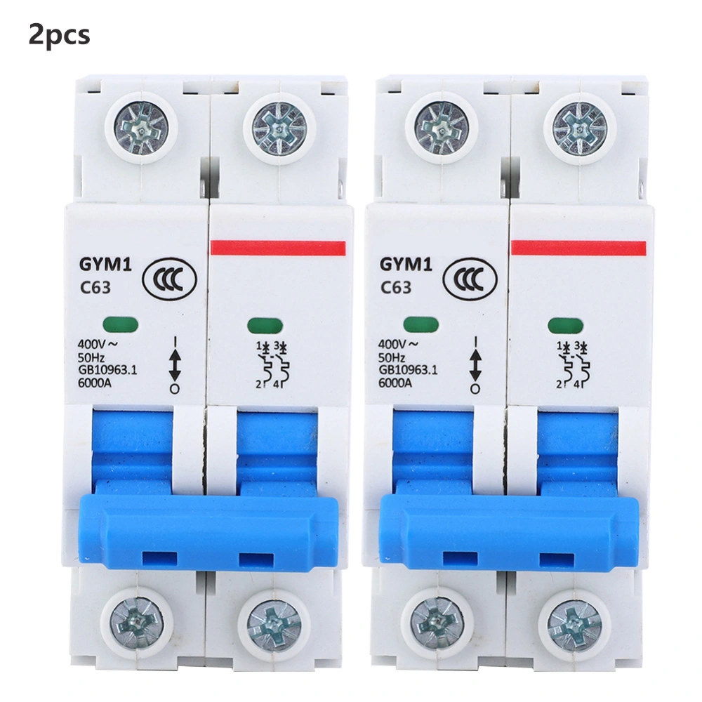 2 pcs Circuit Breaker GYM1-DZ47S Small 2P 400VAC IP20 Current Protection Circuit Breaker63A