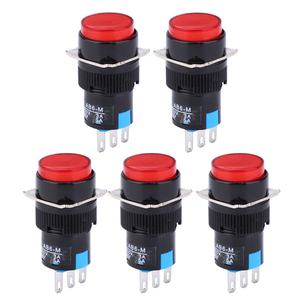 5PCS Momentary Push Button Switch LA16‑11/AB6‑M AC 3A DC 30V 5A Round Button Switch