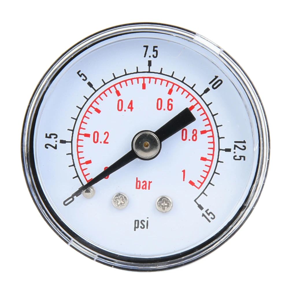 Mechanical Pressure Gauge for Air Oil Water 1/8inch BSPT Back Connection (0-15psi 0-1bar)