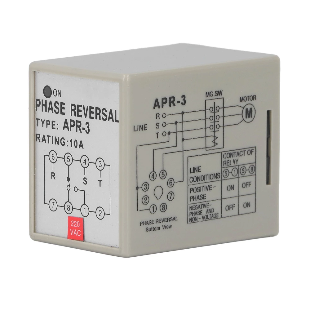 CKCTELAY Phase Sequence Relay Loss Reverse Protection Controller for Motor 10A APR‑3AC220V