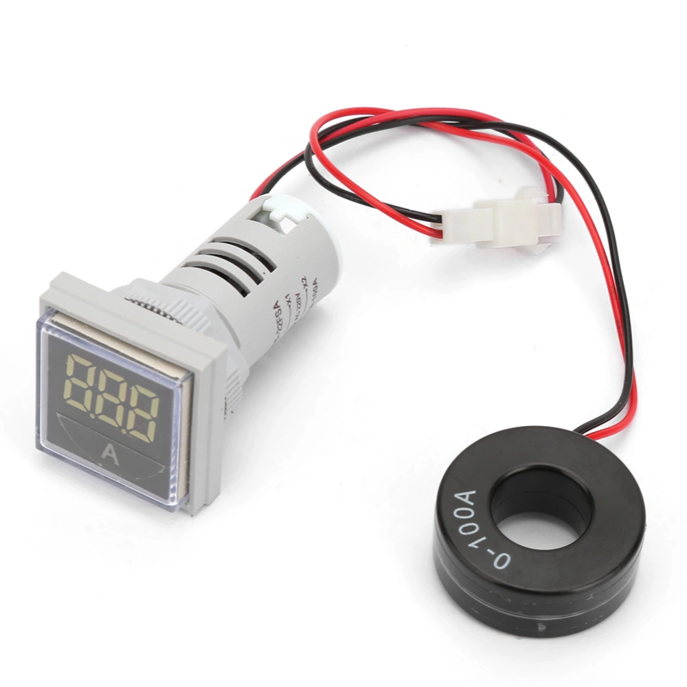 22mm LED Display AC Current Signal Indicator Digital Ammeter Indicator 0-100A AC220V (White)