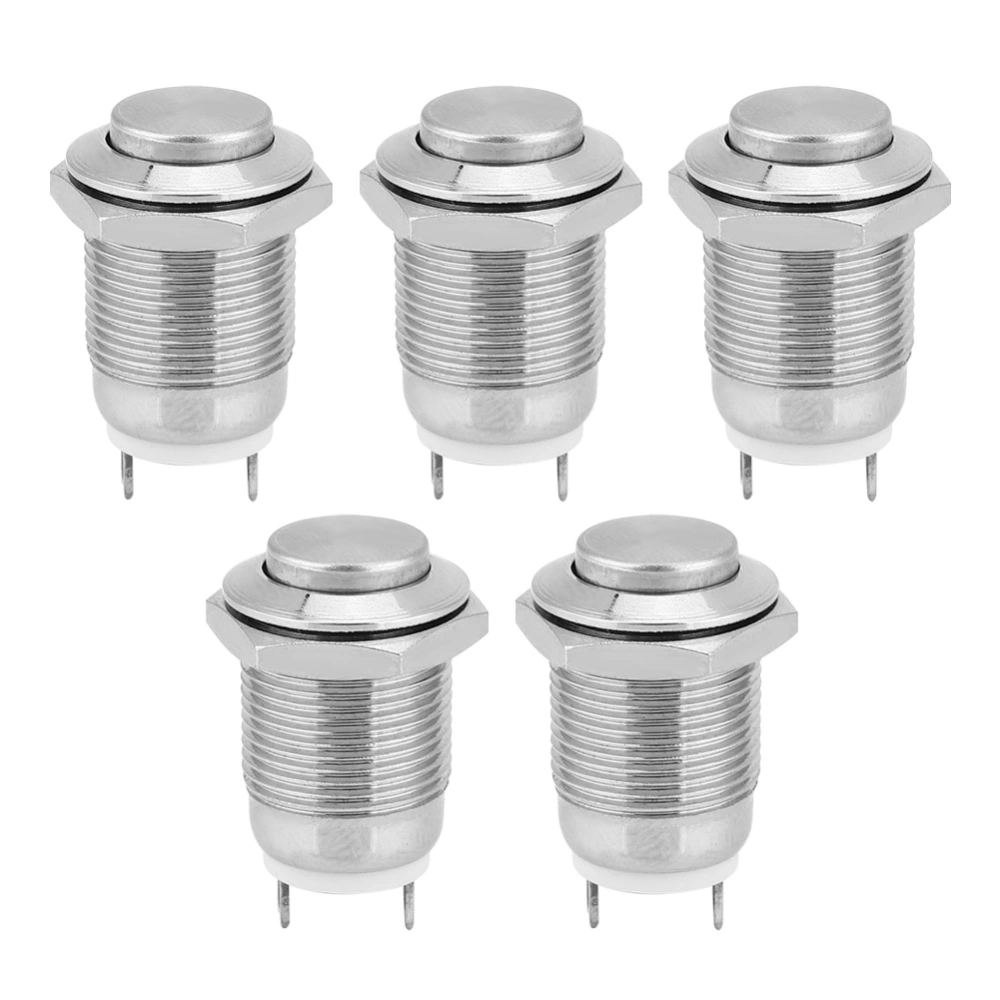 5Pcs Metal Push Button Switch 1 Normally Open 2 Pins Waterproof Self Reset Electronic Supplies(High Flush )