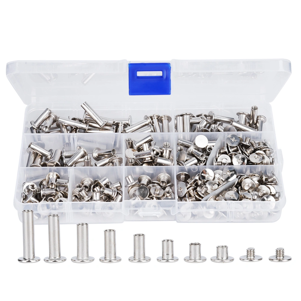 320PCs Screws Nuts Flat Head Rivet Set Threaded Iron Nickel Plated Hardware Fastener Combination Kit