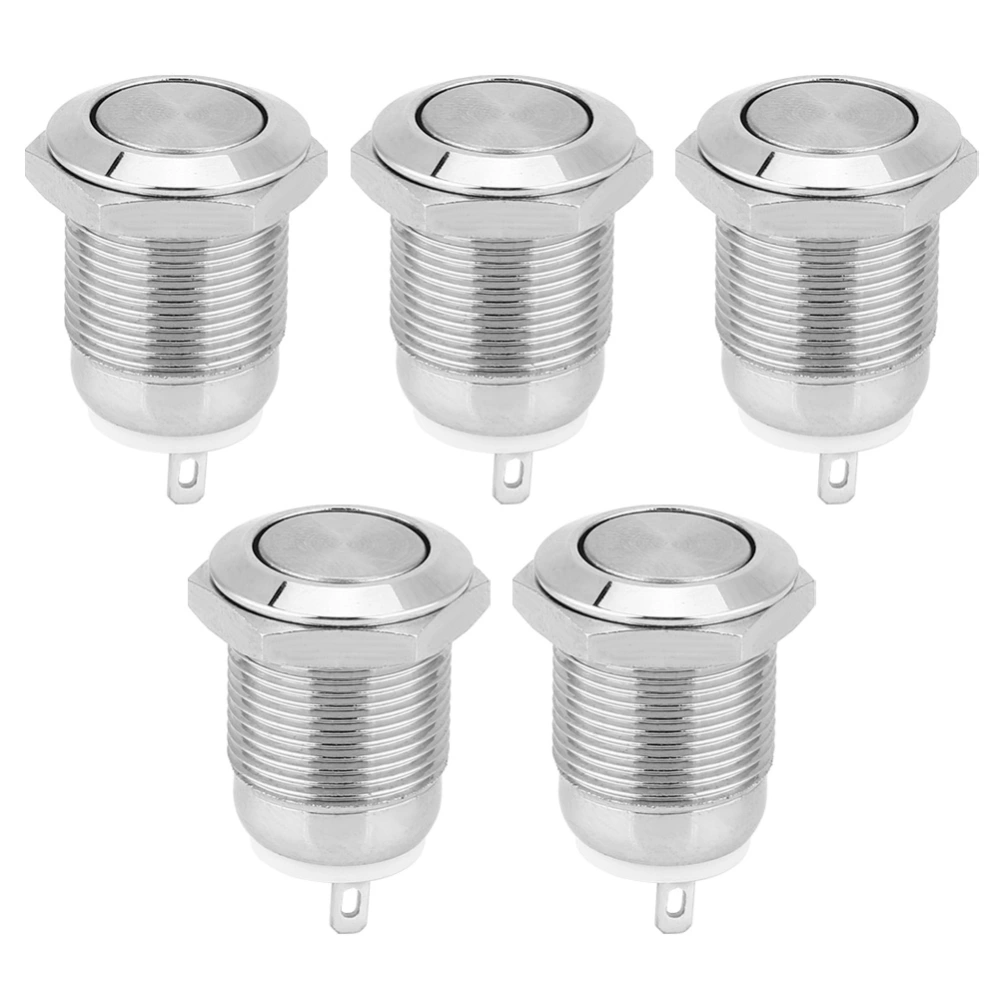 5Pcs Metal Push Button Switch 1 Normally Open 2 Pins Waterproof Self Reset Electronic Supplies(Flat Head )