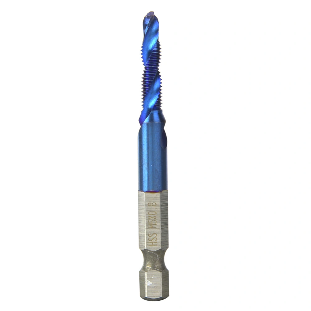 High Speed Steel Plated Blue 6.35mm Hex Shank Tap Drill Bit HSS Compound Tap (M5)