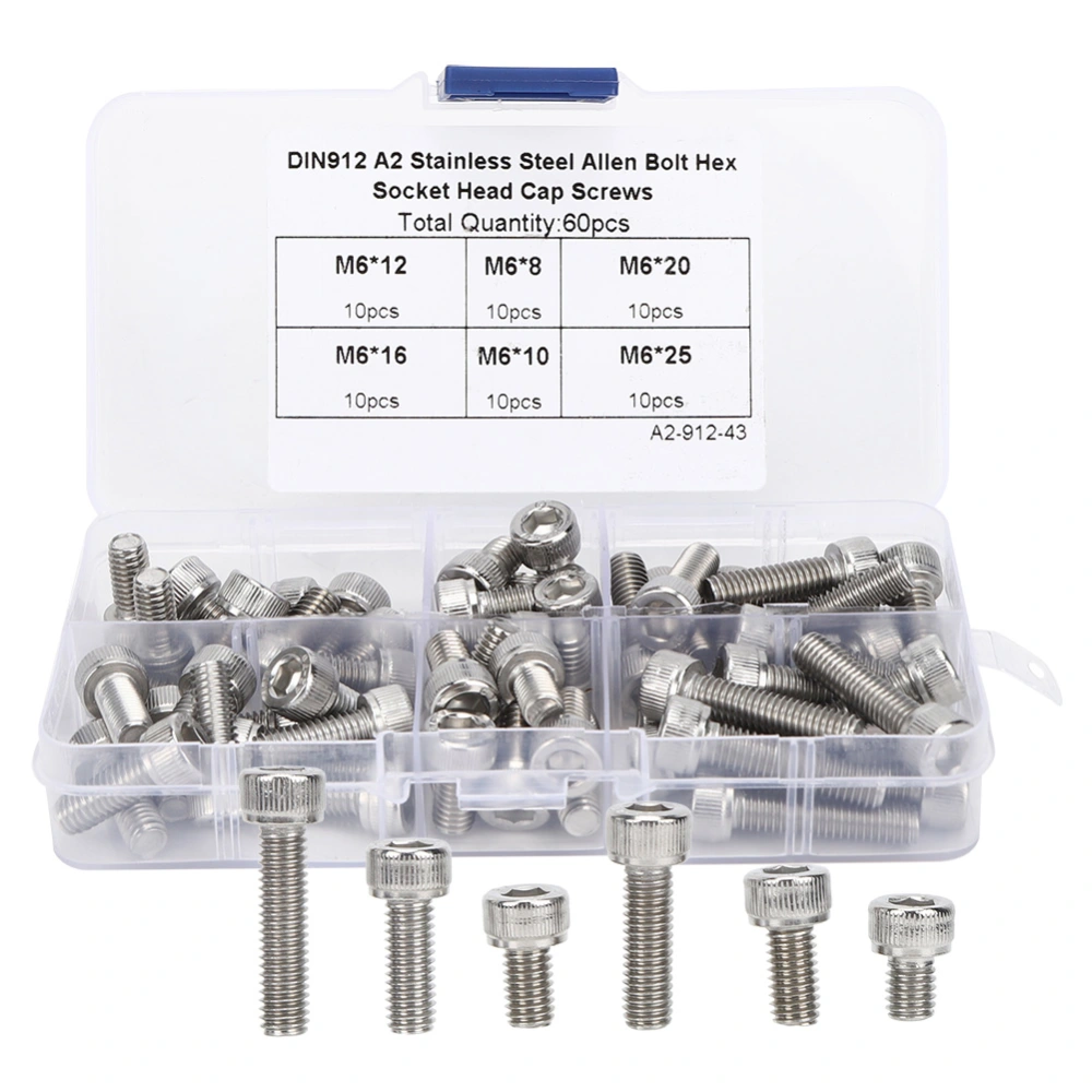 60Pcs Cap Screw Set Hex Socket Stainless Steel 304 for Electronics Industry with Plastic Box