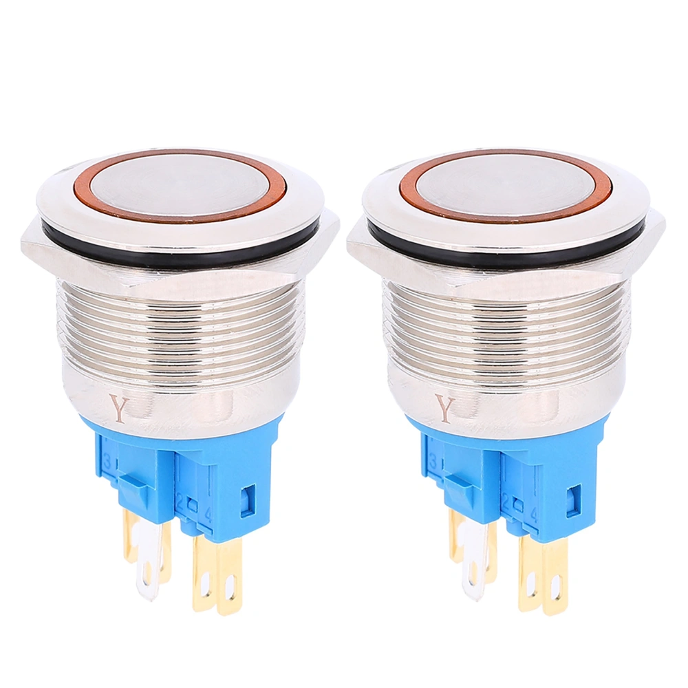 2Pcs DC12-24V 22mm Ring Self-Locking Button Switch IP65 6-Pin Push Button SwitchOrange