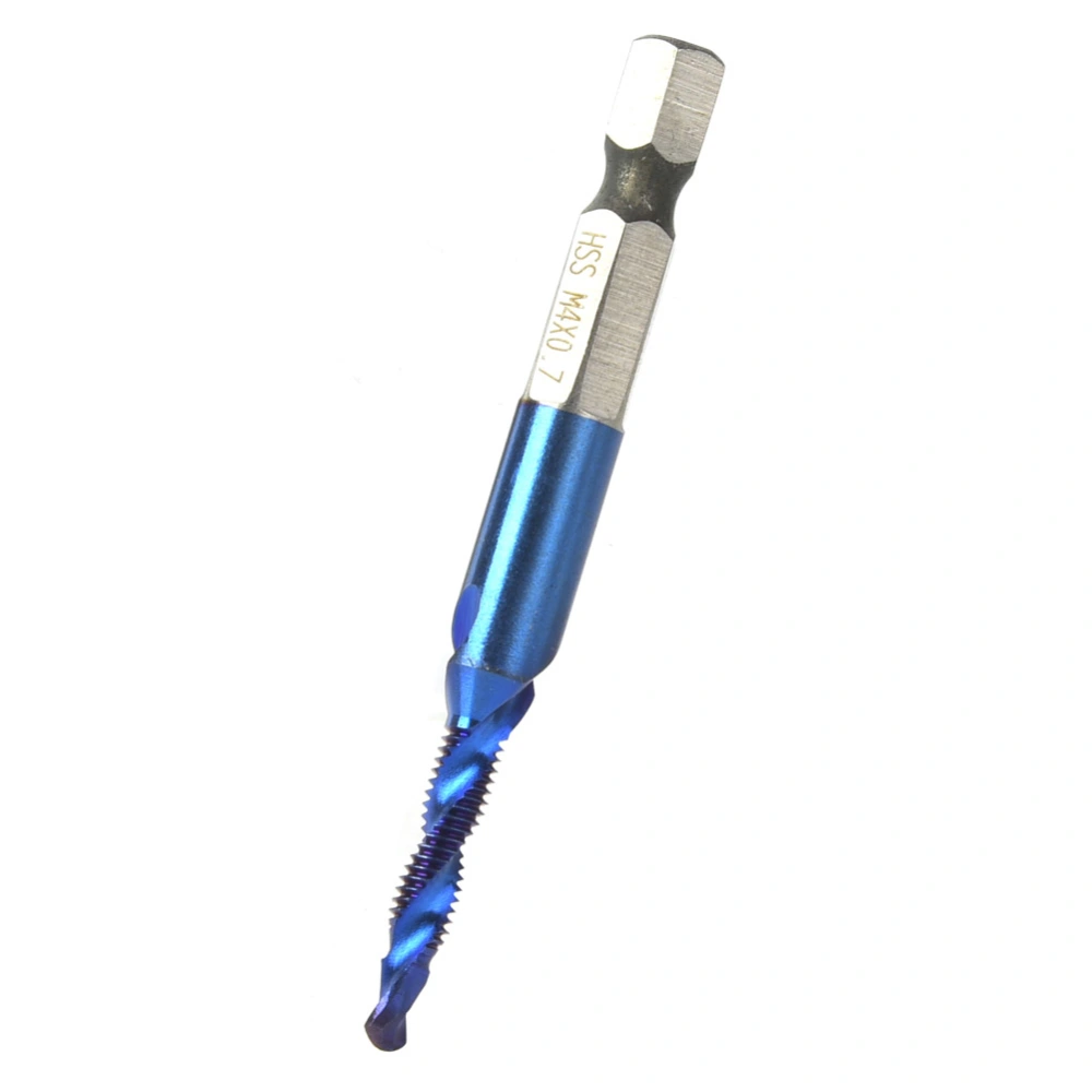 High Speed Steel Plated Blue 6.35mm Hex Shank Tap Drill Bit HSS Compound Tap (M4)