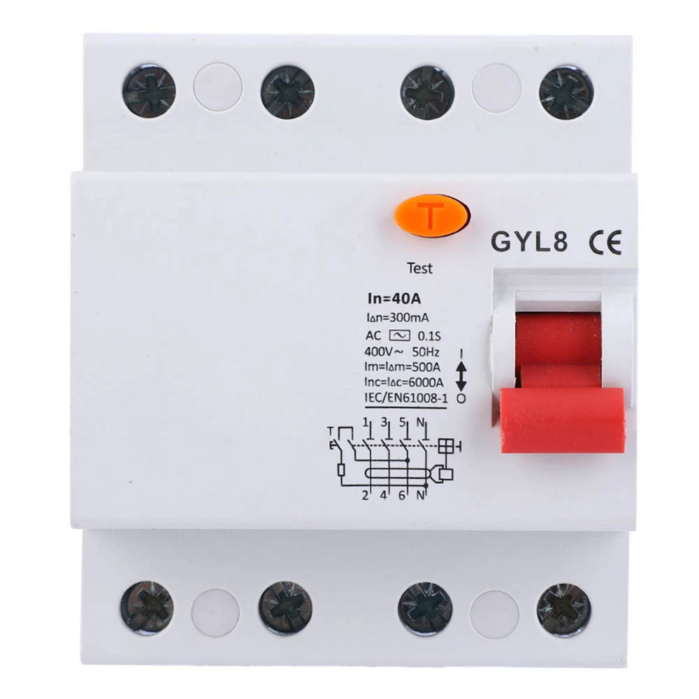 GYL8 Circuit Breaker 4P 400VAC 50/60Hz IP20 Electric Leaking Protector Current Circuit Breaker4P-40A-300mA